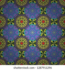 East culture, indian heritage, arabesque, persian motif. Seamless arabic geometric pattern. Vector traditional muslim background in blue, gray and green colors.