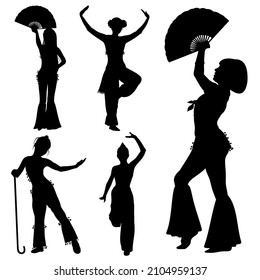 East dancing girl, set of vector silhouettes.