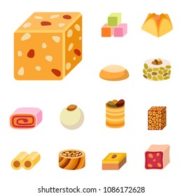 East delicious dessert sweets food eastern confectionery homemade assortment vector illustration cake tasty bakery assortment.
