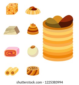East delicious dessert sweets food eastern confectionery homemade assortment vector illustration cake tasty bakery assortment.
