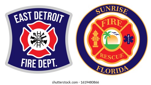 East Detroit fire department symbol. Florida firefighter logo sign. Eps 10