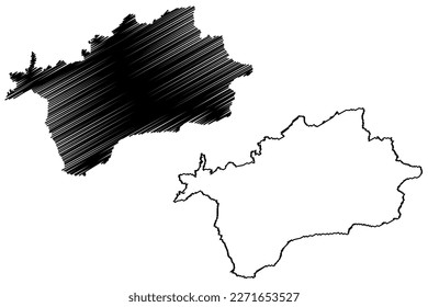 East Devon non-metropolitan District (Vereinigtes Königreich Großbritannien und Nordirland, Zeremonienbezirk Devon oder Devonshire, England), Vektorgrafik-Karte, Skizze-Karte