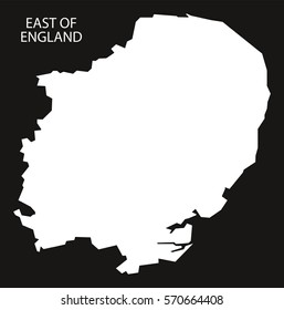East of England England Map black inverted silhouette