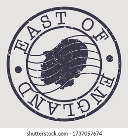 East of England Stamp Postal. A Map Silhouette Seal. Passport Round Design. Emblema Vector Icon Design Retro Travel.