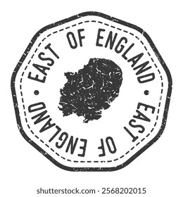 East of England, UK Map Stamp Retro Postmark. Silhouette Postal Passport. Seal Round Vector Icon. Badge Vintage Postage Design.