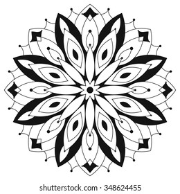 East ethnic round mandala. Coloring for adults. Symmetrical circular pattern. Tattoo design.