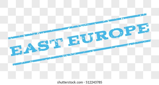 East Europe watermark stamp. Text caption between parallel lines with grunge design style. Rubber seal stamp with scratched texture.