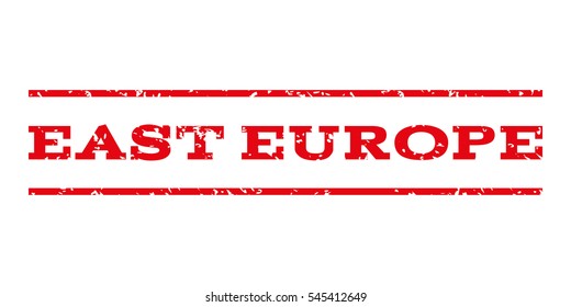 East Europe watermark stamp. Text caption between horizontal parallel lines with grunge design style. Rubber seal stamp with unclean texture.
