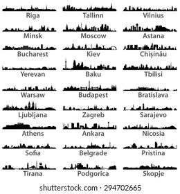 East european cities skylines silhouettes vector collection