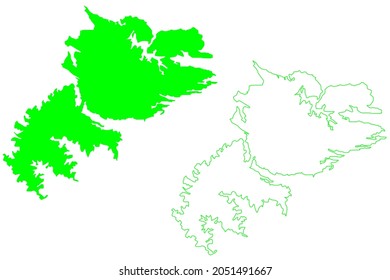 East Falkland island (Falkland Islands, South and Latin America, United Kingdom of Great Britain and Northern Ireland) map vector illustration, scribble sketch map