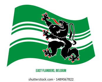 East Flanders Flag Waving Vector Illustration on White Background. Provinces Flags of Belgium.
