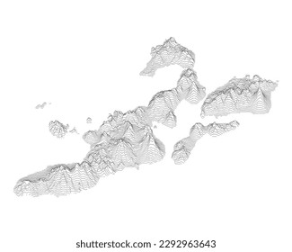 East Flores island in 3D topography map, vector contour.