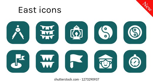  east icon set. 10 filled east icons. Simple modern icons about  - Compass, Flags, Lantern, Yin yang, Flag, Vietnamese