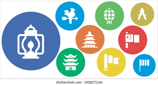 east icon set. 9 filled east icons.  Simple modern icons about  - Lantern, Vane, Pagoda, Flag, China, Compass