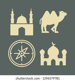 east icon set with mosque, compass and camel vector illustration