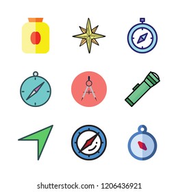 east icon set. vector set about wind rose, lantern, coffee pot and compass icons set.