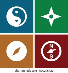east icons set. Set of 4 east filled icons such as yin yang