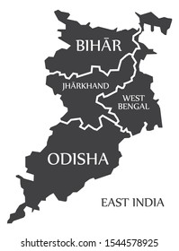 East India Region Map Labelled Black Illustration