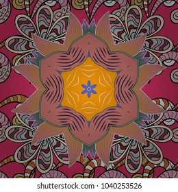 East, Islam. Arabic Vintage decorative ornament. Vector Mandala pattern on pink, beige and black colors. Mandala colored background.