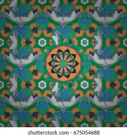 East, Islam, Indian motifs. Vintage vector decorative ornament. Orient, symmetry lace, fabric. Wedding, holiday card. Colored. Ethnic texture. Arabic Mandala pattern on colorful background.