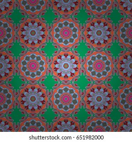 East, Islam, Indian, motifs. Wedding, holiday card. Ethnic texture. Arabic Mandala pattern on background. Orient, symmetry lace, fabric. Colored. Vintage vector decorative ornament.