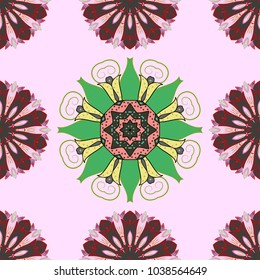 East, Islam. Mandala colored background. Arabic Vintage decorative ornament. Vector Mandala pattern on neutral, green and red colors.