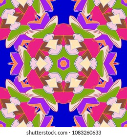 East, Islam. Mandala colored background. Arabic Vintage decorative ornament. Vector Mandala pattern on magenta, green, blue, neutral and violet colors.