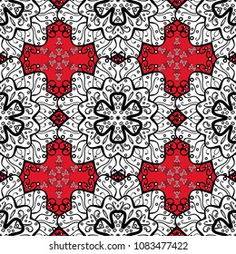 East, Islam. Mandala colored background. Arabic Vintage decorative ornament. Vector Mandala pattern on white, black and red colors.