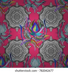East, Islam. Mandala colored background. Arabic Vintage decorative ornament. Vector Mandala pattern on pink, white and black colors.