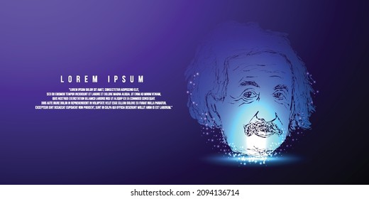 east java, Indonesia- december 2021:  albert einstein vector sketch illustration, digital concept, particle style design. light weight connection structure, Vector illustration