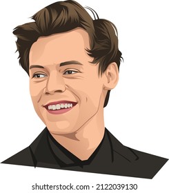 East Java, Indonesia - February, 12, 2022: Harry Styles Vector Caricatures Illustration, Isolated Style 