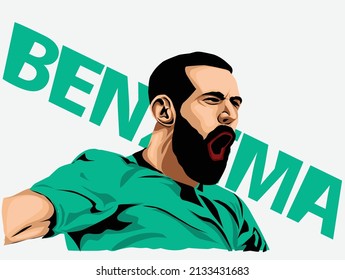 East Java, Indonesia - January 2 2022: Karim Benzema Football Player Vector Illustration