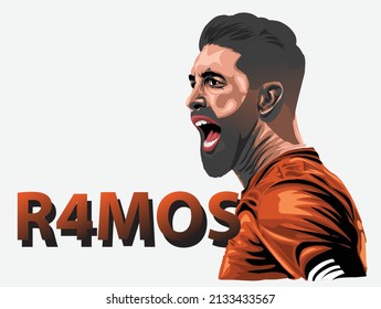 East Java, Indonesia - January 5 2022: Sergio Ramos Football Player Vector Illustration