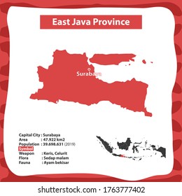 Diseño plano del mapa de la provincia de Java Oriental, Indonesia
