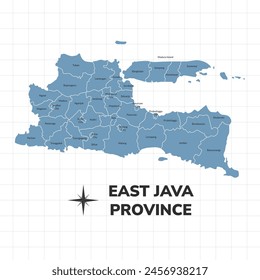 East Java Province map illustration. Map of province in Indonesia