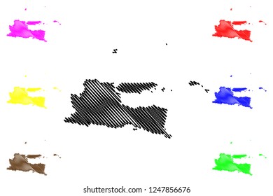 East Java (Subdivisions of Indonesia, Provinces of Indonesia) map vector illustration, scribble sketch Jawa Timur map