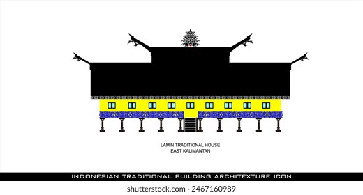 East Kalimantan Lamin Traditional House Icon, a series of Indonesian traditional house architectural icons