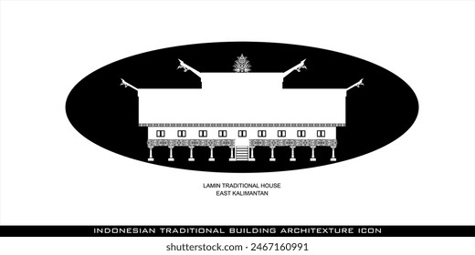 East Kalimantan Lamin Traditional House Icon, a series of Indonesian traditional house architectural icons