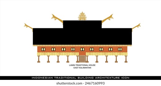 East Kalimantan Lamin Traditional House Icon, a series of Indonesian traditional house architectural icons