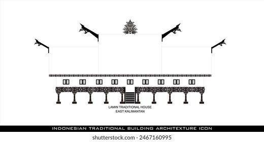 East Kalimantan Lamin Traditional House Icon, a series of Indonesian traditional house architectural icons