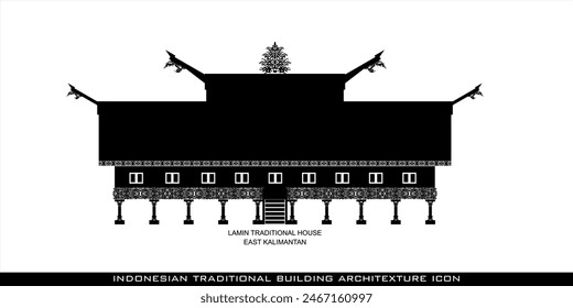 East Kalimantan Lamin Traditional House Icon, a series of Indonesian traditional house architectural icons