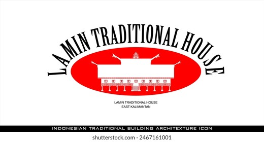 East Kalimantan Lamin Traditional House Icon, a series of Indonesian traditional house architectural icons