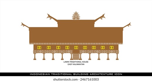 East Kalimantan Lamin Traditional House Icon, a series of Indonesian traditional house architectural icons