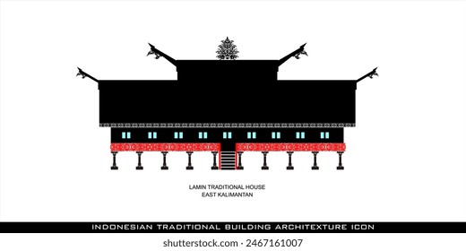 East Kalimantan Lamin Traditional House Icon, a series of Indonesian traditional house architectural icons