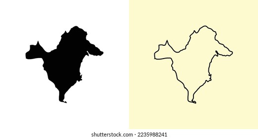 East Kalimantan map, Indonesia, Asia. Filled and outline map designs. Vector illustration