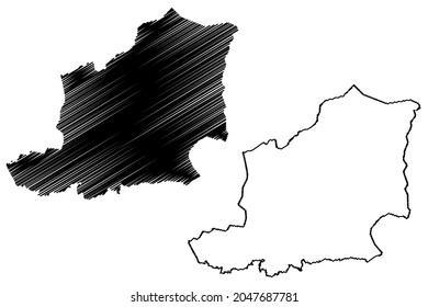 East Khasi Hills district (Meghalaya State, Republic of India) map vector illustration, scribble sketch East Khasi Hills map