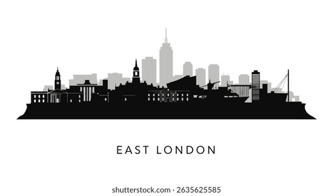 Silhueta do leste de Londres com vetor da linha do horizonte, e paisagem urbana.