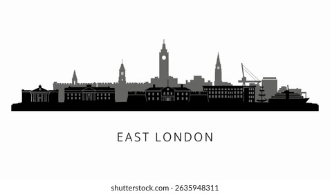 East London Skyline com Silhouette, Urban e Cityscape.