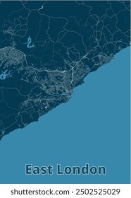 East London, South Africa artistic blueprint map poster art