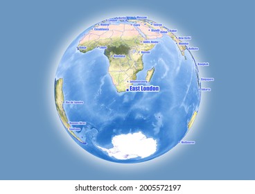 East London-South Africa is shown on vector globe map. The map shows East London-South Africa 's location in the world.